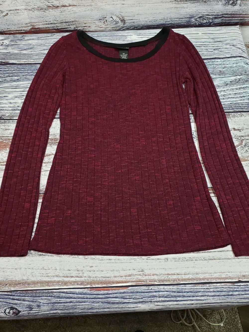Rue21 Women's Maroon Black Marled Semi Sheer Long Sleeve Top Size Medium